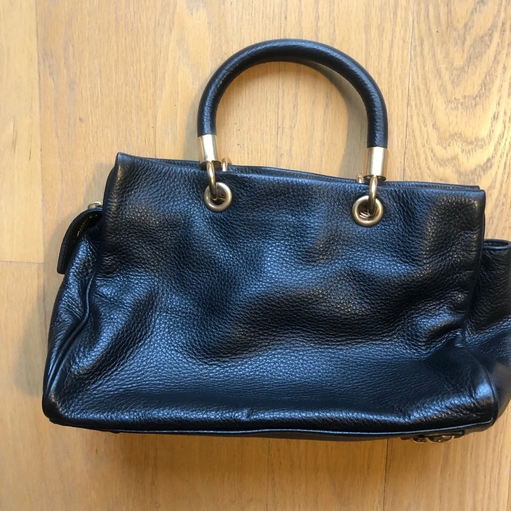 Marc Jacobs Black Leather Tote with Gold Hardware